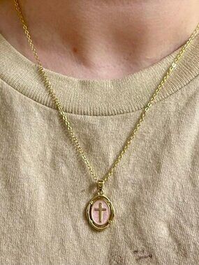 Women's Yellow Gold Plated Brass Lobster Clasp Enamel Cross Pendant Necklace